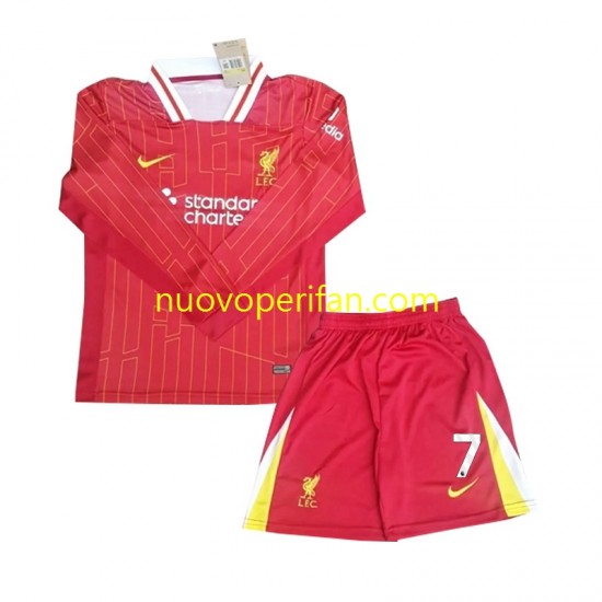 Maglie da Calcio Liverpool Luis Diaz 7 Bambino Prima Tenuta 2024-2025 Maniche Lunghe