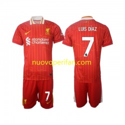 Maglie da Calcio Liverpool Luis Diaz 7 Bambino Prima Tenuta 2024-2025 Maniche Corte