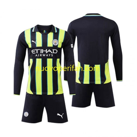 Maglie da Calcio Manchester City Bambino Trasferta Tenuta 2024-2025 Maniche Lunghe