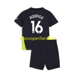 Maglie da Calcio Manchester City RODRIGO 16 Bambino Trasferta Tenuta 2024-2025 Maniche Corte