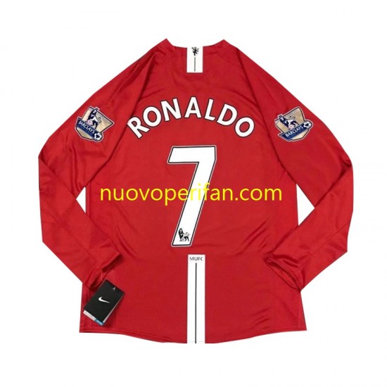 Maglie da Calcio Manchester United Cristiano Ronaldo 7 2007 Retro Uomo Prima Tenuta Maniche Lunghe