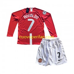 Maglie da Calcio Manchester United Cristiano Ronaldo 7 Champion League 2007 Retro Bambino Prima Tenuta Maniche Lunghe