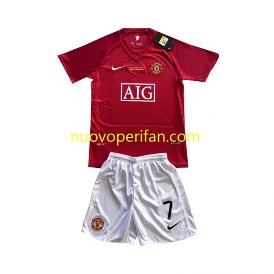 Maglie da Calcio Manchester United Cristiano Ronaldo 7 Champion League 2007 Retro Bambino Prima Tenuta Maniche Corte