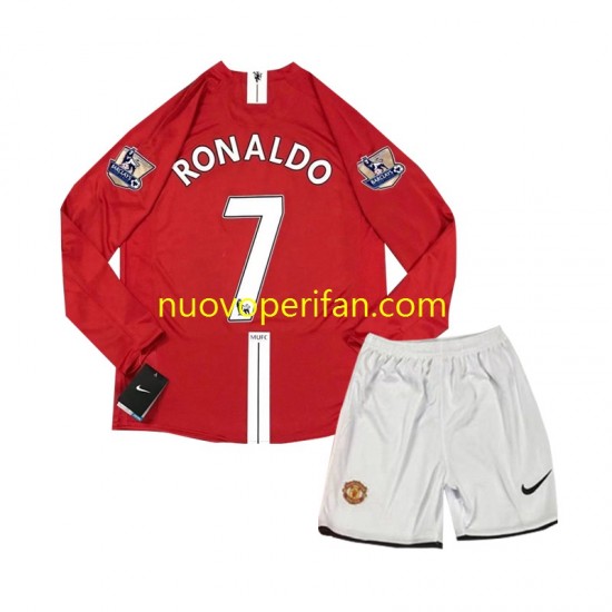 Maglie da Calcio Manchester United Cristiano Ronaldo 7 2007 Retro Bambino Prima Tenuta Maniche Lunghe