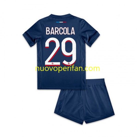 Maglie da Calcio Paris Saint-Germain Bradley Barcola 29 Bambino Prima Tenuta 2024-2025 Maniche Corte