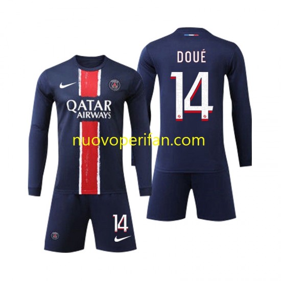 Maglie da Calcio Paris Saint-Germain D Doue 14 Bambino Prima Tenuta 2024-2025 Maniche Lunghe