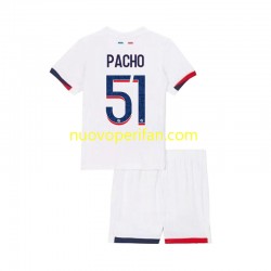 Maglie da Calcio Paris Saint-Germain Willian Pacho 51 Bambino Trasferta Tenuta 2024-2025 Maniche Corte