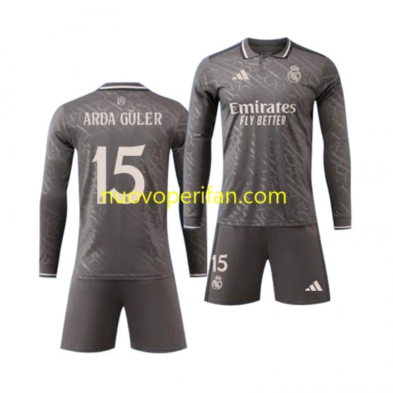 Maglie da Calcio Real Madrid Arda Guler 15 Bambino Alternativa Tenuta 2024-2025 Maniche Lunghe