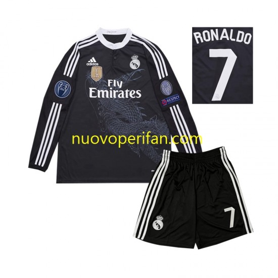Maglie da Calcio Real Madrid Cristiano Ronaldo 7 2014 Retro Bambino Alternativa Tenuta Maniche Lunghe