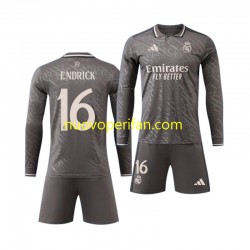 Maglie da Calcio Real Madrid ENDRICK 16 Bambino Trasferta Tenuta 2024-2025 Maniche Lunghe