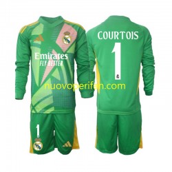 Maglie da Calcio Real Madrid Thibaut Courtois 1 Portiere Bambino Alternativa Tenuta 2024-2025 Maniche Lunghe