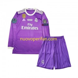 Maglie da Calcio Real Madrid 2016 Retro Bambino Trasferta Tenuta Maniche Lunghe
