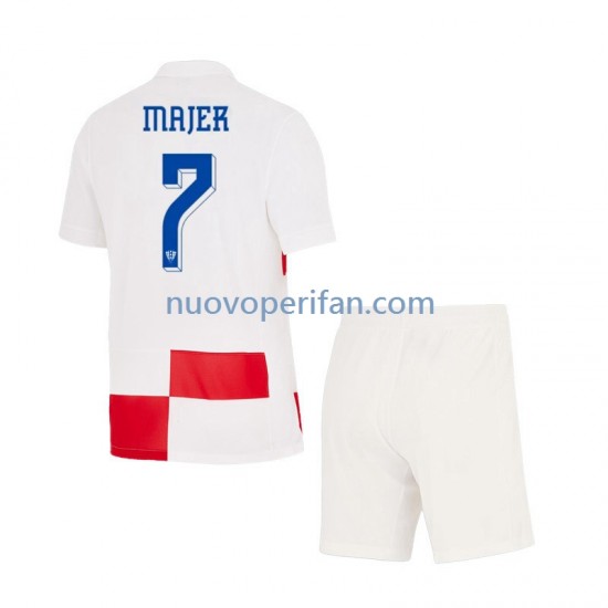 Maglie da Calcio Croazia Lovro Majer 7 Bambino Prima Tenuta Euro 2024 Maniche Corte