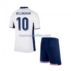 Maglie da Calcio Inghilterra Jude Bellingham 10 Bambino Prima Tenuta Euro 2024 Maniche Corte