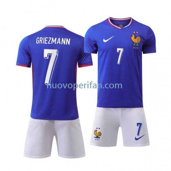 Maglie da Calcio Francia Antoine Griezmann 7 Bambino Prima Tenuta Euro 2024 Maniche Corte