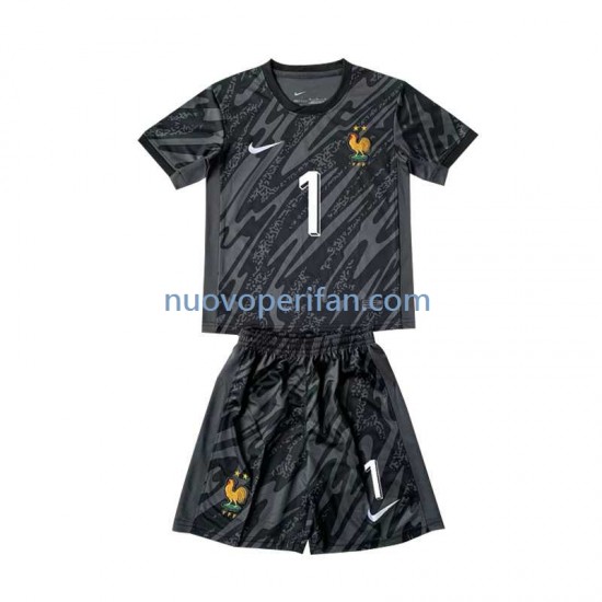 Maglie da Calcio Francia Hugo Lloris 1 Portiere Bambino Trasferta Tenuta Euro 2024 Maniche Corte