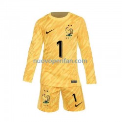 Maglie da Calcio Francia Hugo Lloris 1 Portiere Bambino Prima Tenuta Euro 2024 Maniche Lunghe