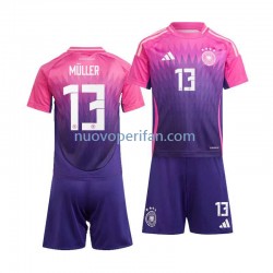Maglie da Calcio Germania Thomas Muller 13 Bambino Trasferta Tenuta Euro 2024 Maniche Corte