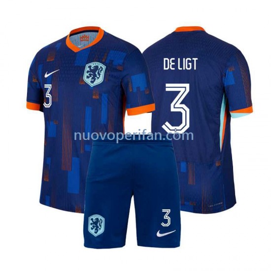 Maglie da Calcio Paesi Bassi Matthijs de Ligt 3 Bambino Trasferta Tenuta Euro 2024 Maniche Corte