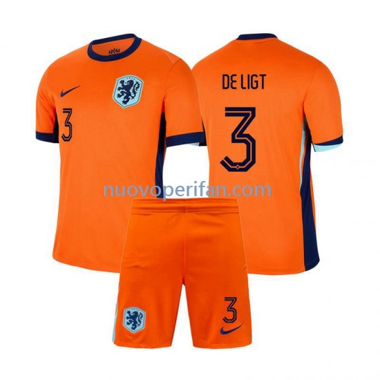 Maglie da Calcio Paesi Bassi Matthijs de Ligt 3 Bambino Prima Tenuta Euro 2024 Maniche Corte