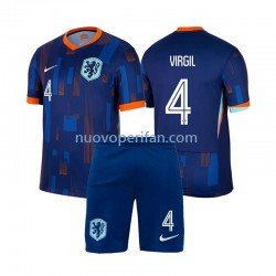 Maglie da Calcio Paesi Bassi Virgil van Dijk 4 Bambino Trasferta Tenuta Euro 2024 Maniche Corte
