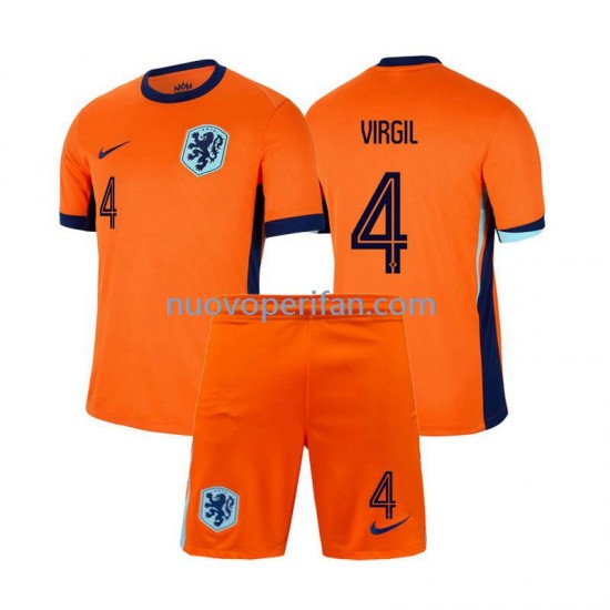 Maglie da Calcio Paesi Bassi Virgil van Dijk 4 Bambino Prima Tenuta Euro 2024 Maniche Corte