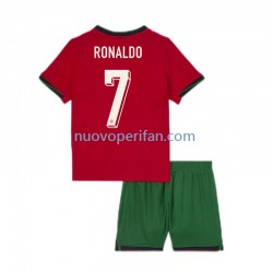 Maglie da Calcio Portogallo Cristiano Ronaldo 7 Bambino Prima Tenuta Euro 2024 Maniche Corte