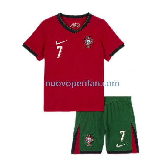 Maglie da Calcio Portogallo Cristiano Ronaldo 7 Bambino Prima Tenuta Euro 2024 Maniche Corte