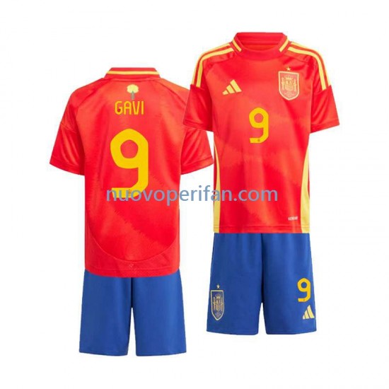 Maglie da Calcio Spagna Gavi 9 Bambino Prima Tenuta Euro 2024 Maniche Corte