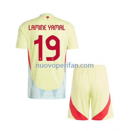 Maglie da Calcio Spagna Lamine Yamal 19 Bambino Trasferta Tenuta Euro 2024 Maniche Corte