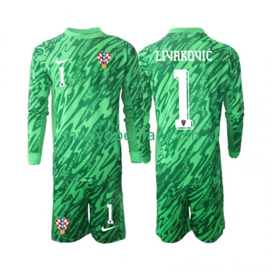 Maglie da Calcio Croazia DOMINIK LIVAKOVIC 1 Portiere Bambino Trasferta Tenuta 2024 Maniche Lunghe