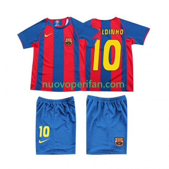 Maglie da Calcio FC Barcelona RONALDINHO 10 Retro Bambino Prima Tenuta 2004 Maniche Corte