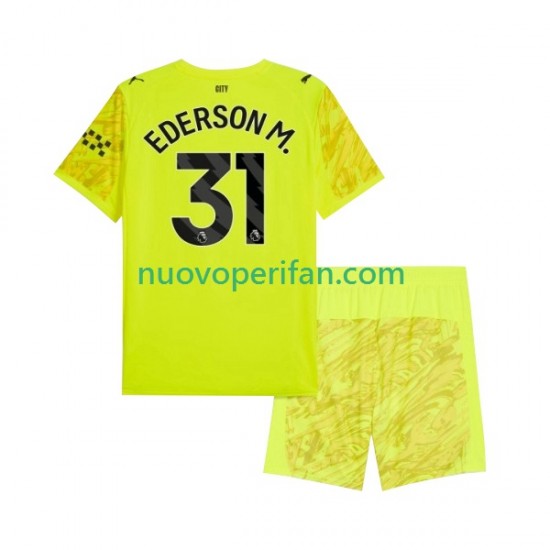 Maglie da Calcio Manchester City Ederson Moraes 31 Portiere Bambino Alternativa Tenuta 2025-2026 Maniche Corte