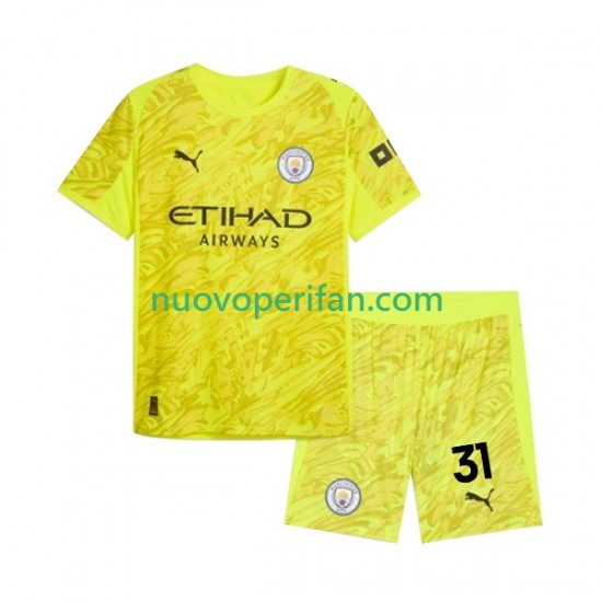 Maglie da Calcio Manchester City Ederson Moraes 31 Portiere Bambino Alternativa Tenuta 2025-2026 Maniche Corte