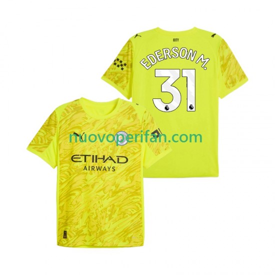 Maglie da Calcio Manchester City Ederson Moraes 31 Portiere Uomo Alternativa Tenuta 2025-2026 Maniche Corte