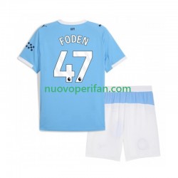 Maglie da Calcio Manchester City Phil Foden 47 Bambino Prima Tenuta 2025-2026 Maniche Corte