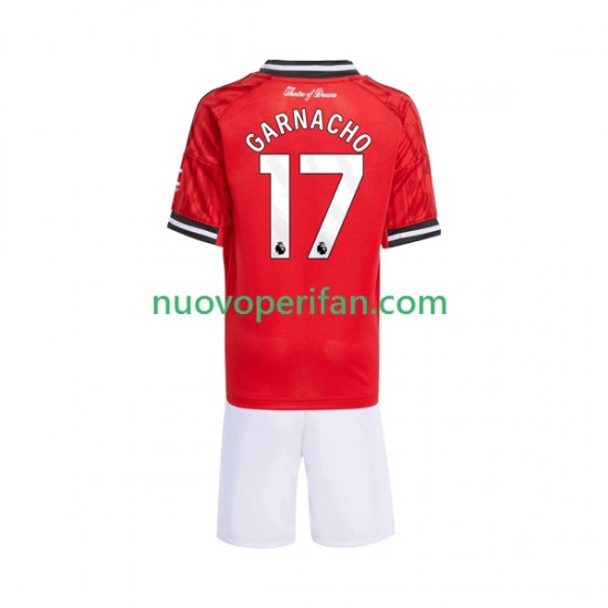 Maglie da Calcio Manchester United Alejandro Garnacho 17 Bambino Prima Tenuta 2025-2026 Maniche Corte