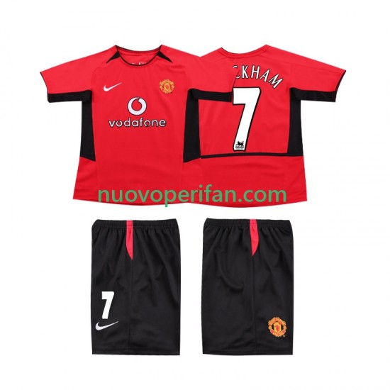 Maglie da Calcio Manchester United BECKHAM 7 Retro Bambino Prima Tenuta 2004 2002 Maniche Corte