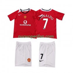 Maglie da Calcio Manchester United Cristiano Ronaldo 7 Retro Bambino Prima Tenuta 2004 2006 Maniche Corte