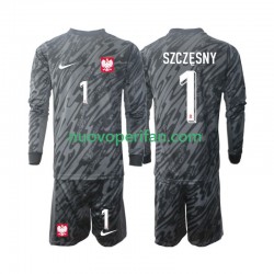 Maglie da Calcio Polonia Szczesny 1 Portiere Bambino Trasferta Tenuta 2024 Maniche Lunghe