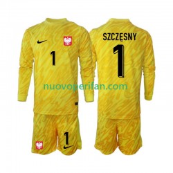 Maglie da Calcio Polonia Szczesny 1 Portiere Bambino Prima Tenuta 2024 Maniche Lunghe