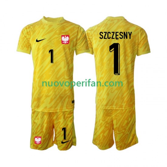 Maglie da Calcio Polonia Szczesny 1 Portiere Bambino Prima Tenuta 2024 Maniche Corte