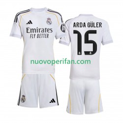 Maglie da Calcio Real Madrid Arda Guler 15 Bambino Prima Tenuta 2025-2026 Maniche Corte