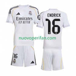 Maglie da Calcio Real Madrid Endrick 16 Bambino Prima Tenuta 2025-2026 Maniche Corte