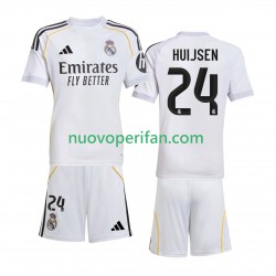Maglie da Calcio Real Madrid Huijsen 24 Bambino Prima Tenuta 2025-2026 Maniche Corte
