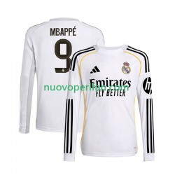 Maglie da Calcio Real Madrid Mbappé Kylian 9 Uomo Prima Tenuta 2025-2026 Maniche Lunghe