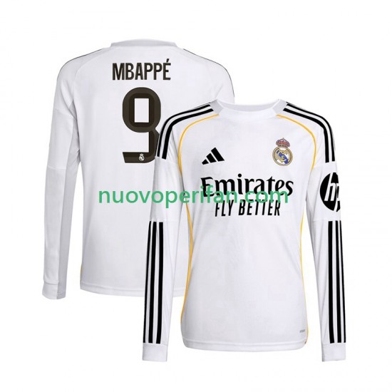 Maglie da Calcio Real Madrid Mbappé Kylian 9 Uomo Prima Tenuta 2025-2026 Maniche Lunghe
