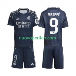 Maglie da Calcio Real Madrid Mbappé Kylian 9 Bambino Trasferta Tenuta 2025-2026 Maniche Corte