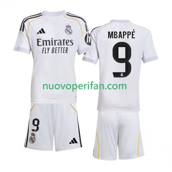 Maglie da Calcio Real Madrid Mbappé Kylian 9 Bambino Prima Tenuta 2025-2026 Maniche Corte