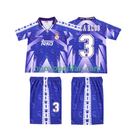 Maglie da Calcio Real Madrid R CARLOS 3 1996-1997 Retro Bambino Trasferta Tenuta Maniche Corte